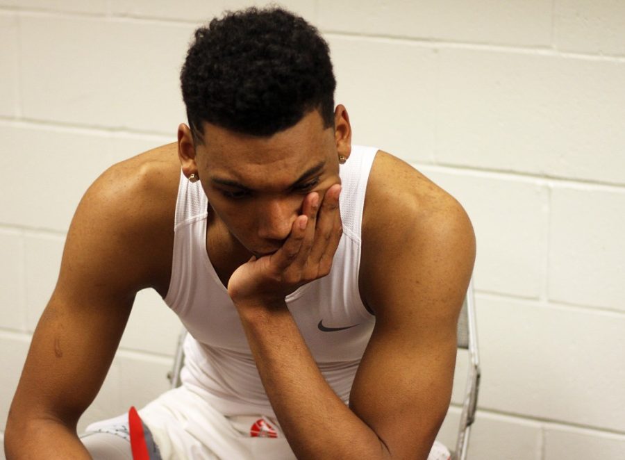 Sophomore guard Allonzo Trier sits upset in the lockeroom after after Wildcats 73-71 loss to Xavier Musketeers in the Sweet 16 matchup on Thursday, March 23.