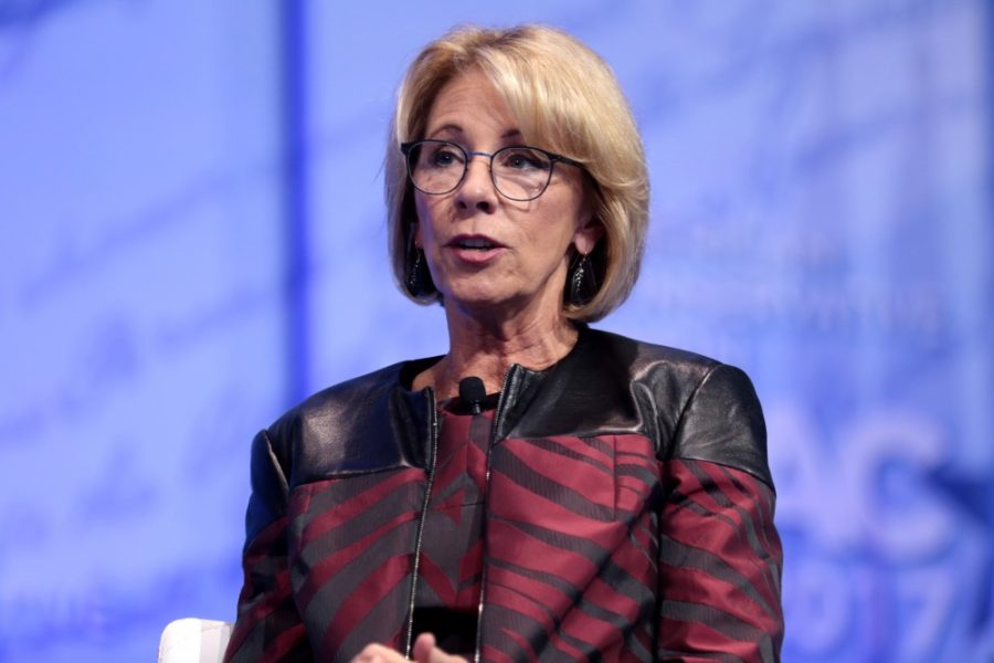 U.S.+Secretary+of+Education+Betsy+DeVos+speaking+at+the+2017+Conservative+Political+Action+Conference+in+National+Harbor%2C+Maryland.+DeVos+recently+discussed+the+Trump+administrations+plan+to+cut+funding+to+education.