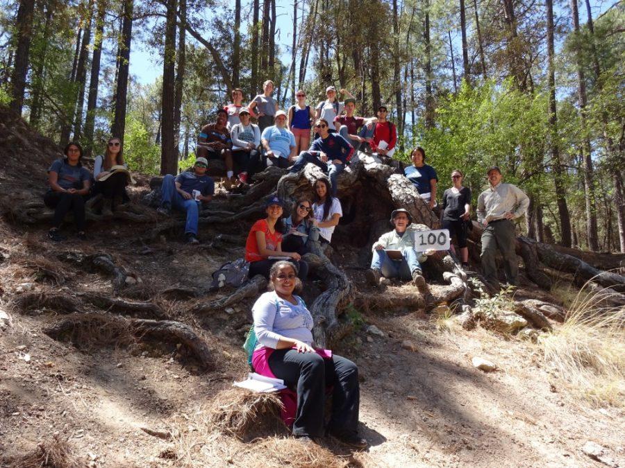 The GEOS 195D class poses during their 100th field trip on April 22. The course offers students a range of field trip experiences around Tucson.