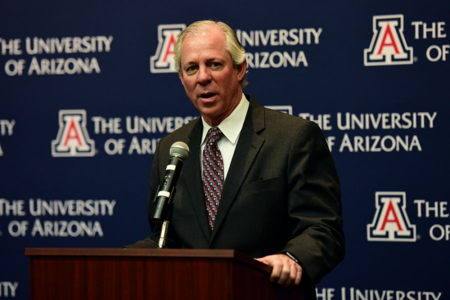 The sole finalist for UA President Dr. Robert Robbins speaks during a press conference at the UA College of Medicine Phoenix on Tuesday, March 7. 2017.