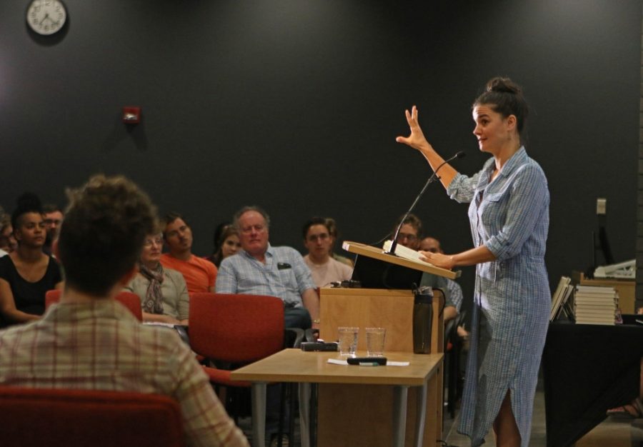 Elena Passarello speaking at the UA Prose reading series on 4/13/17