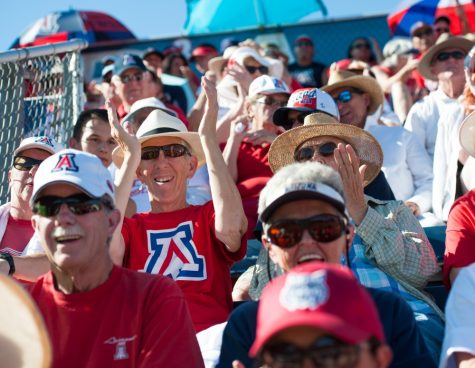 Arizona fans celebrate during Arizona-South Carolina softball game on May 21 at Hillenbrand Stadium.