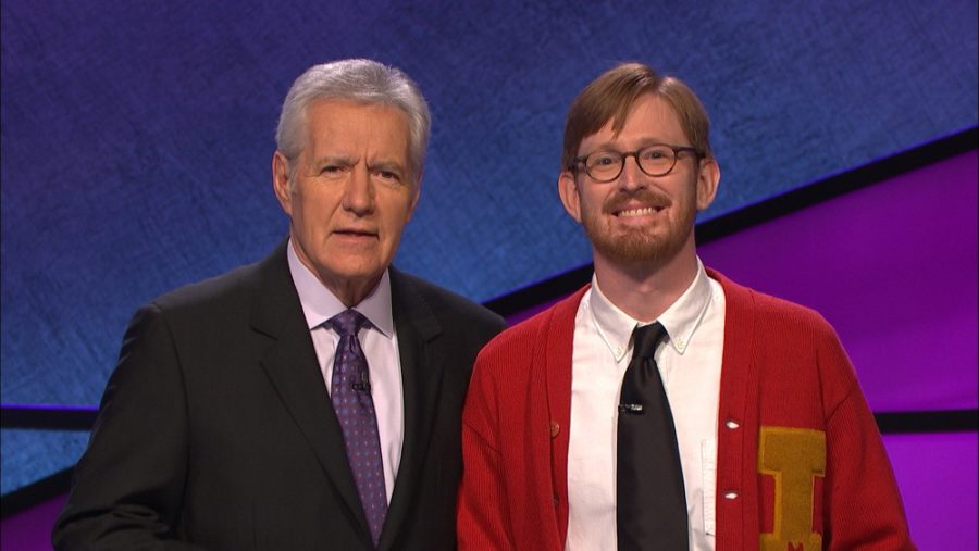 Alex Trebek, left, with Tucker Dunn, right, an instructor at the UA Center for English as a Second Language (CESL). Dunn was chosen as a contestant in an episode of Jeopardy! that aired on Friday, June 9.
