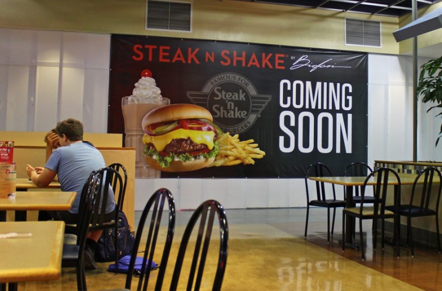 The sign for the new Steak n Shake replacing Burger King in the Student Union. Itll take over Burger Kings 10-year spot Friday, Jun. 30 with a selection of steakburgers, hot dogs, fries and milkshakes.