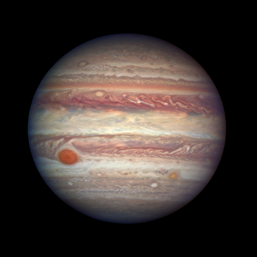 A+view+of+Jupiter+from+the+Hubble+Space+Telescope+at+a+distance+of+415+million+miles+from+Earth%3B+the+Great+Red+Spot+is+clearly+visible.