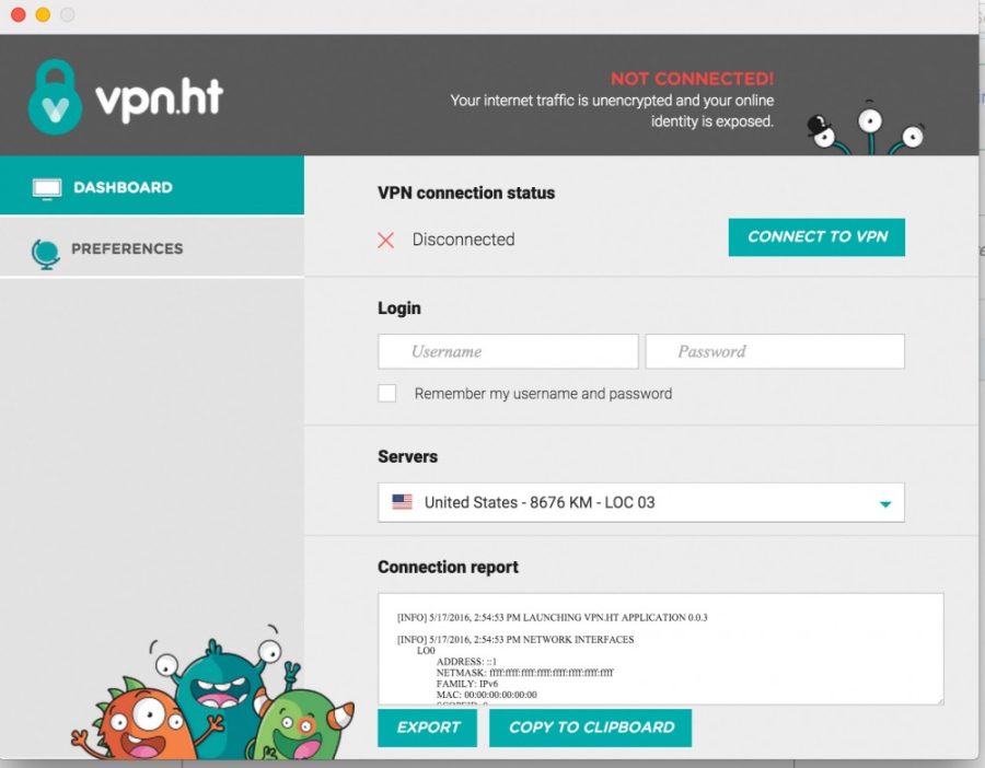 A screenshot of VPN.ht software. Virtual private networks encrypt users data to make online browsing more secure.