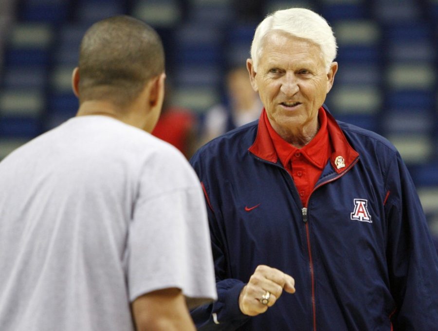 Retired+Arizona+basketball+coach+Lute+Olson+in+McKale+Center+in+2007.+Olson+led+Arizona+to+four+Final+Fours+and+one+national+title.