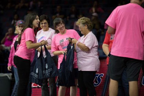 Breast Cancer survivors recieve gift bags from Arizona Athletics  during the UA-Utah game on Friday, Oct. 13.