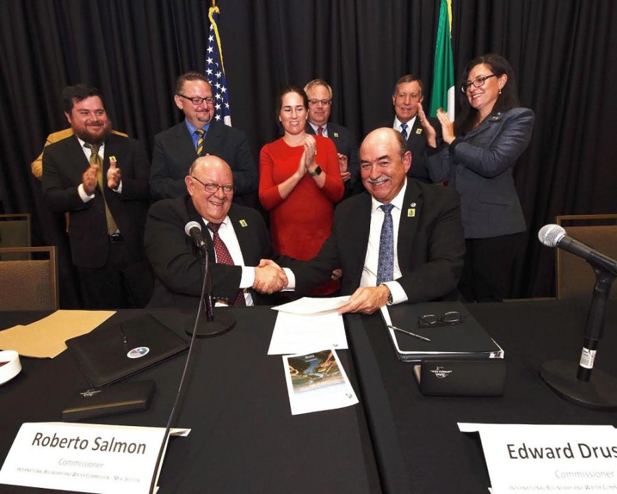 International Boundary and Water Commissioner for Mexico, Roberto Salmon, left, and International Boundary and Water Commissioner for the U.S., Edward Drusina, right, ensure water sharing between Mexico and the U.S. until 2026. 