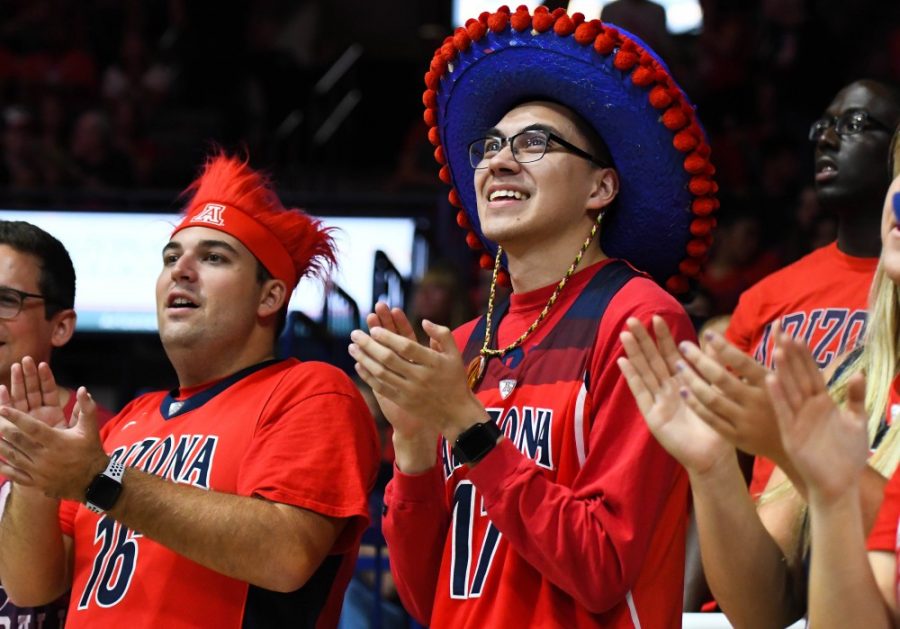 Fans in ZonaZoo cheer on the Arizona mens basketball team during the McDonalds Red-Blue game on Oct. 20 in McKale Center.
