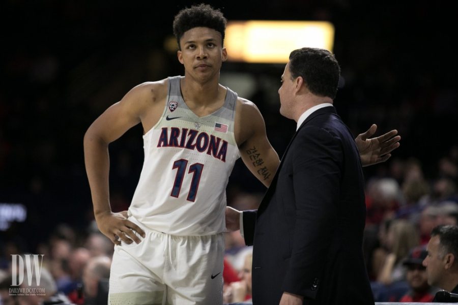 Ira Lee confers with Sean Miller after coming dangerously close to fouling out against CSU Bakersfield. Lee had 5 points and 7 rebounds on the night, and did foul out before the end of the game. 