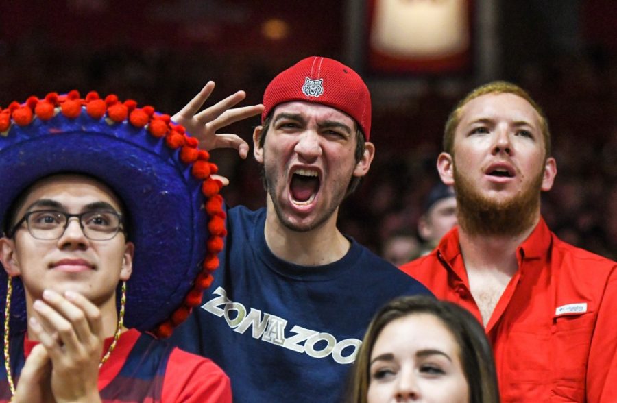 Arizona fans in Zona Zoo cheer on the Wildcats during their game against Chico State on Nov. 5 in McKale Center.