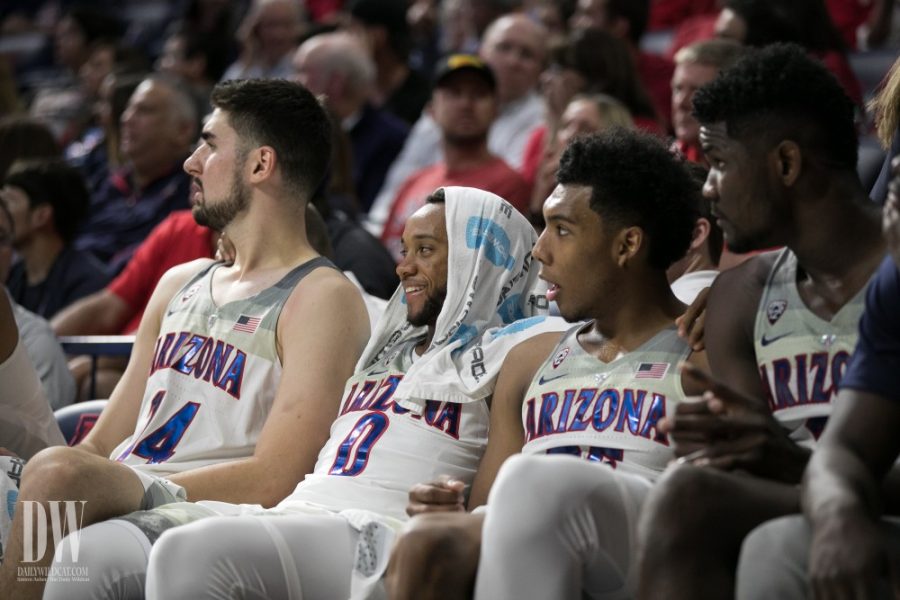 From+left+to+right%2C+Dusan+Ristic%2C+Parker+Jackson-Cartwright%2C+Allonzo+Trier+and+Deandre+Ayton+watch+their+teammates+play+against+CSU+Bakersfield.
