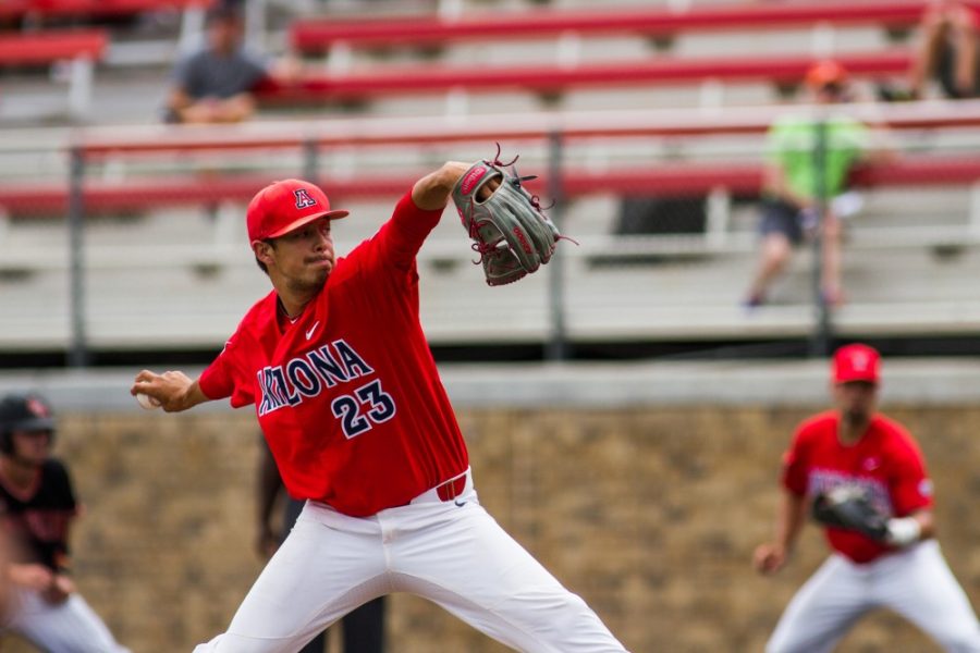  Arizona junior pitcher Robby Medel (23) was the Wildcats first reliever of the game. Arizona played Sam Houston in game five of the NCAA Lubbock Regional on June 4, 2017, at Dan Law Field. 
 