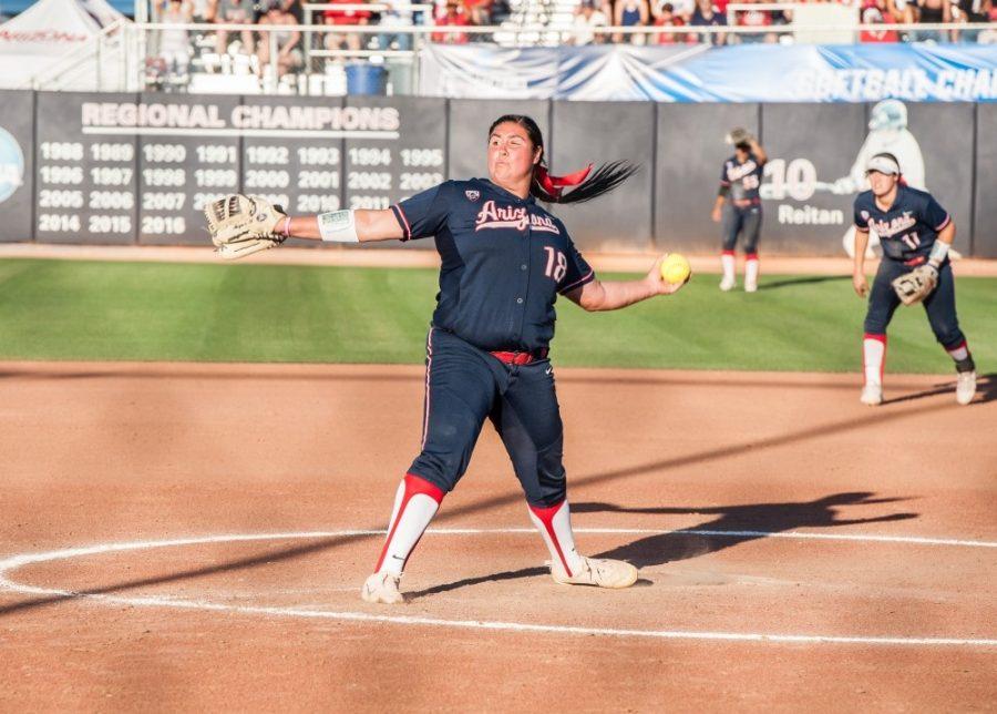 Arizonas Taylor McQuillin throws a pitch during the Arizona-South Carolina softball game on May 21, 2017 at Hillenbrand Stadium in Tucson, Ariz. 