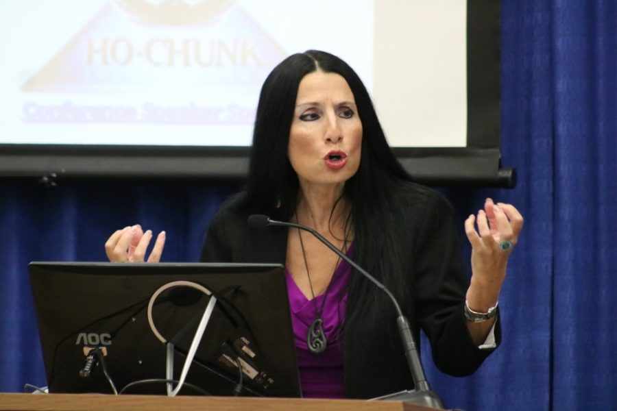 Professor Rebecca Soci gives a speech at the Chaco Canyon Conference about cultural sovereignty on March 24.