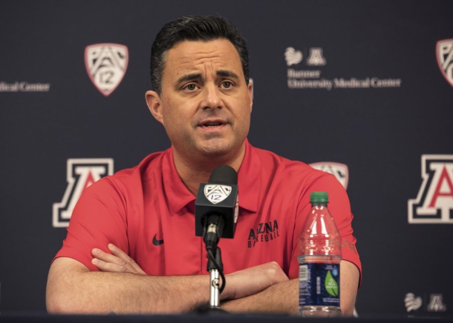 Arizona men’s basketball head coach Sean Miller addresses allegations during a press conference in McKale Center Thursday, March 1 in Tucson, Ariz. “I have never knowingly violated NCAA rules while serving as head coach of this great program,” Miller said. “I have never paid a recruit or prospect or their family or representative to come to Arizona. I never have and I never will.”