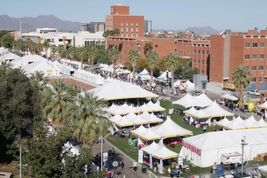 An overview of the tents on the UA Mall. 