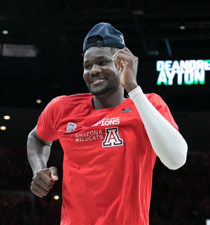 Deandre+Ayton+busts+a+move+after+the+Arizona-Cal+game+on+Saturday%2C+March+3+in+McKale+Center.