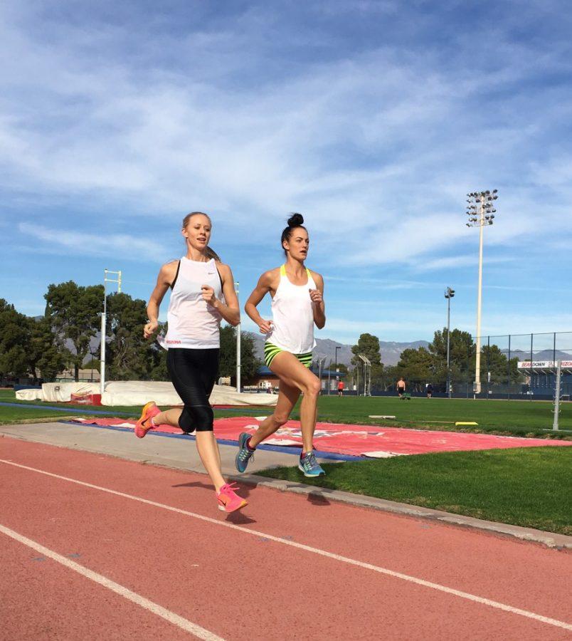 Sage Watson (left) and Georganne Moline (right) train at the Drachman Stadium in Tucson on Nov. 8, 2017. Watson and Moline are former UA and Olympic athletes who struggled through depression.