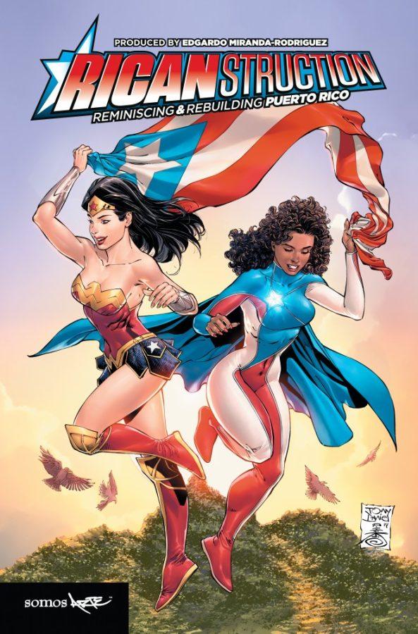 Wonder Woman and La Borinqueña soar above El Yunque Rainforest holding the Puerto Rican flag. The comic book cover was created by long-time DC comic book artist and writer,  Tony Daniel. 