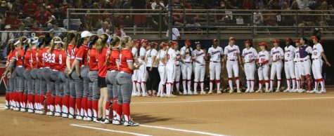 Arizona and St. Francis line up before the start of the NCAA championship tournament game on Friday May 18 at the Rita Hillenbrand Stadium in Tucson, Ariz.