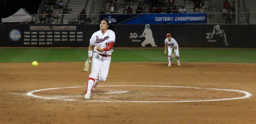 Arizonas+Taylor+Mcquillin+%2818%29+pitches+during+the+third+inning+of+the+Arizona-St.+Francis+game+of+the+NCAA+championship+Tournament+on+Friday+May+18+at+the+Rita+Hillenbrand+Stadium+in+Tucson%2C+Ariz.
