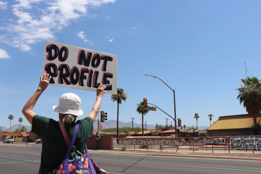 Protestor outside a Southwest Key shelter where 250-300 undocumented children are being held on N. Oracle Road on Thursday, June 28, 2018 in Tucson, Ariz. 