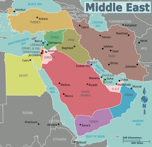 A map of the Middle East. 