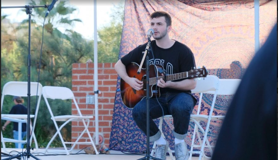 Jesse Toiber performs covers and original music at UA Unplugged on Sept. 20, 2018, in Tucson, Ariz.  UA Unplugged is put on by the Wildcat Events Board, a student event planning organization in ASUA run entirely by students.