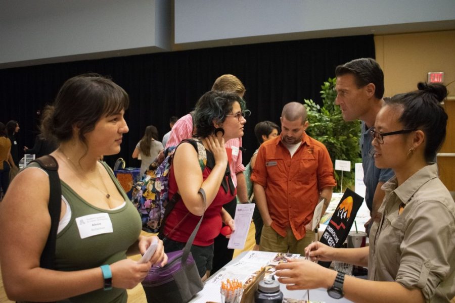 Students talk to Arizona Conservation Corps at the Green Career Mixer on Wednesday September 25, 2018 in the Irving and Rose Levine Grand Ballroom at the University of Arizona. The event is for students will all majors that believe in green initiatives