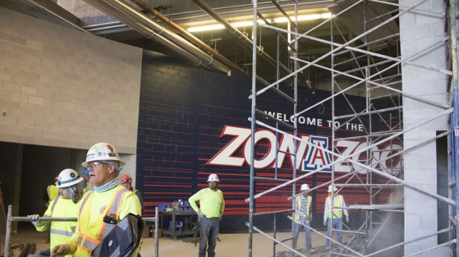 The remodel for the Zona Zoo student section is still under construction. New concessions and refurbished bathrooms are being added.