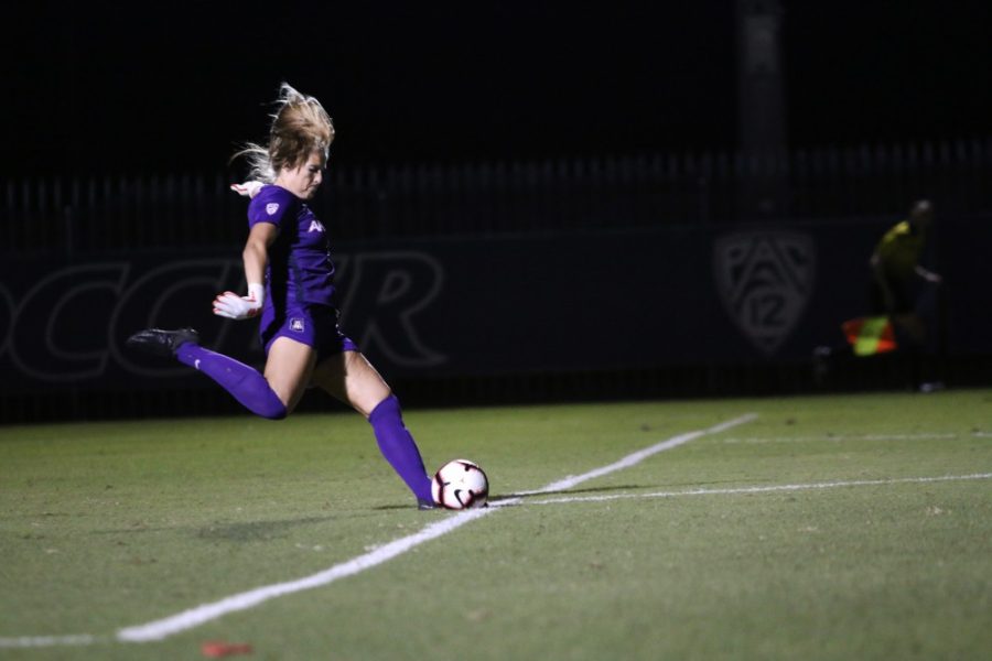 Lainey Burdett (1) kicks the ball during the Boise State vs UA on Sep 7. The Wildcats won with a score of 2-0. 