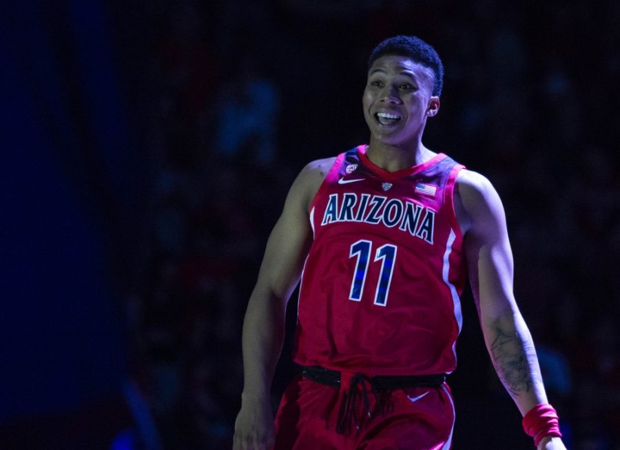 Arizonas+Ira+Lee%2C+11%2C+makes+an+entrance+at+the+Red-Blue+game+on+Sunday%2C+Oct.+14+at+the+McKale+Center+in+Tucson%2C+Ariz.