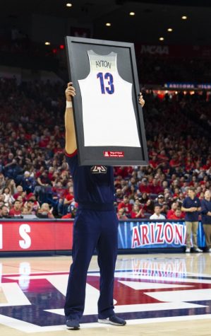Ex-Arizona basketball player, DeAndre Ayton, had his jersey retired during the Red-Blue game on Sunday, Oct. 14 at the McKale Center in Tucson, Ariz.