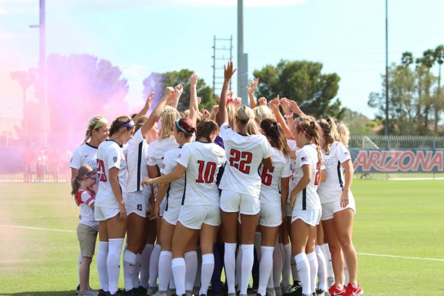 Arizonas+womens+soccer+team+getting+ready+for+the+game+against+Washington+State+on+Sunday%2C+Oct+21+at+Mulcahy+Stadium.+The+final+score+was+a+2-1+win+for+the+wildcats.++