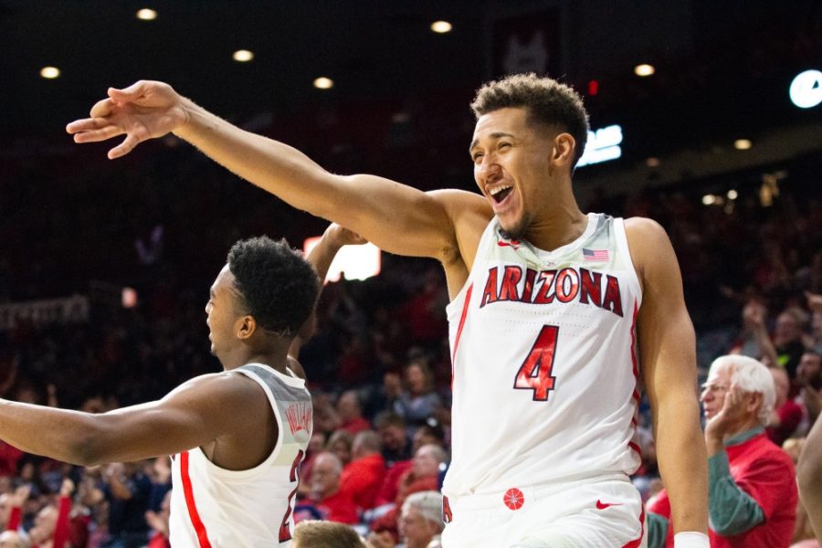 Center+Chase+Jeter+%284%29+celebrates+after+his+teammate+scores+during+the+Arizona+v.+Georgia+Southern+game+on+Thursday%2C+Nov.+30+at+McKale+Center.+Arizona+beat+Georgia+Southern+with+a+final+score+of+100-70.+