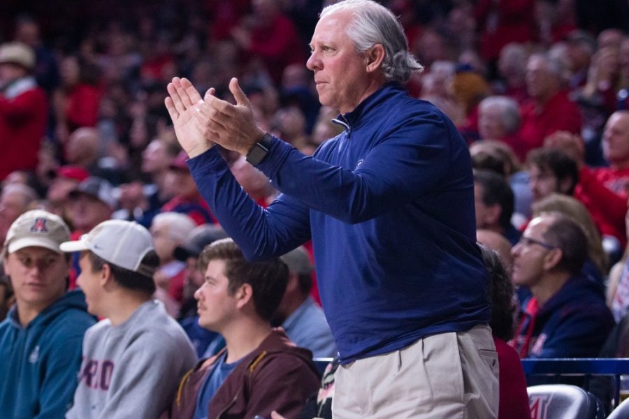President+Robbins+cheers+on+the+team+during+the+game+against+Cal+on+Thursday%2C+Feb.+21+at+McKale+Center.+