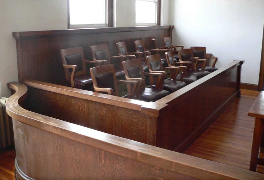 Jury box, courtroom in Webster County Courthouse, Red Cloud, Nebraska.