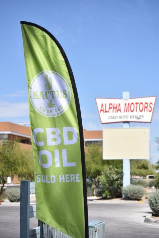 Signs located on Speedway Blvd to advertise Kactus Kush, an Arizona based CBD oil store. The store had its grand opening on April 6.