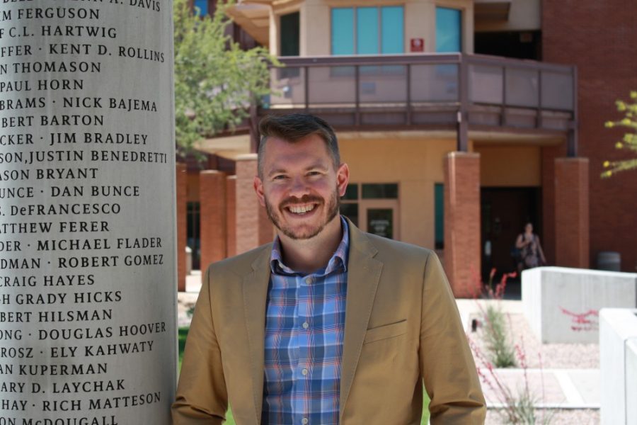 Professor Robert Stephan outside the UA Learning Services Building on Monday, April 15, 2019. Dr. Stephan will be honored at the College of Humanities Undergraduate Convocation Ceremony for the Distinguished Undergraduate Advising/Mentoring Award.