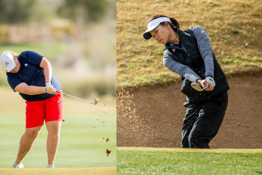 Arizona womens golfers Haley Moore (left) and Yu-Sang Hou (right) practice at Sewailo Golf Club in Tucson, Ariz.