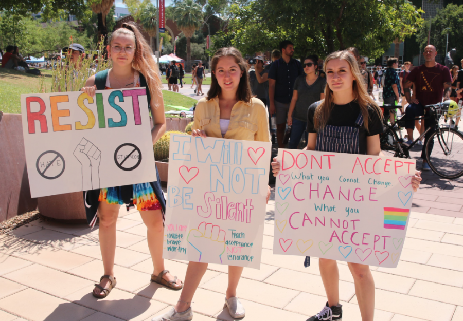 Students gathered in front of the Administration Building in protest of Dr. Dull not being removed from the University of Arizona.  This is the second protest against Dr. Dull. 