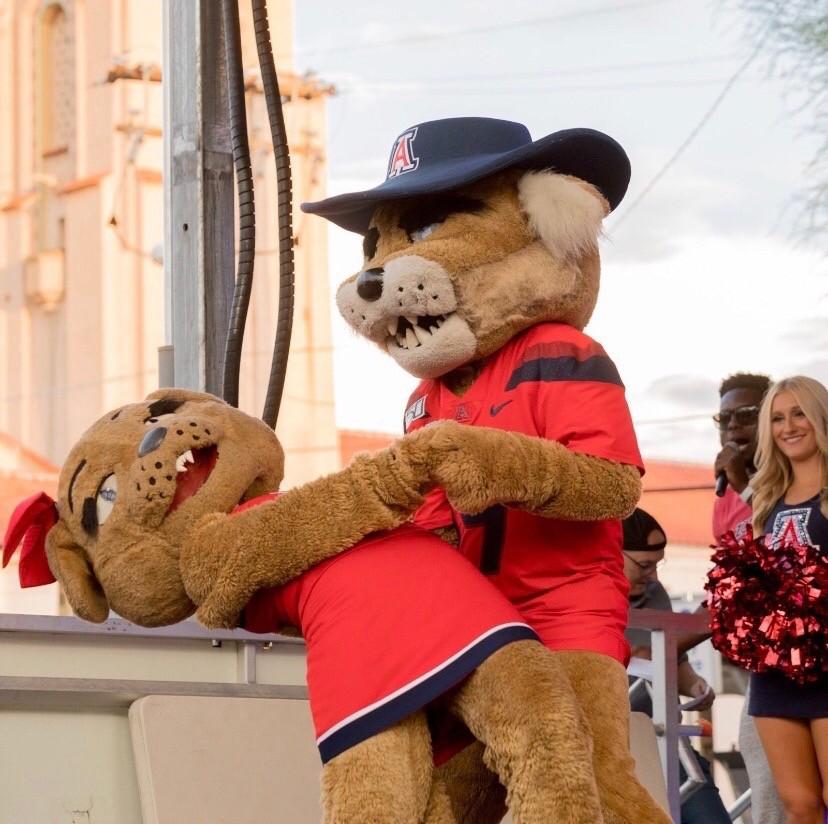 The University of Arizonas mascots, Wilbur and Wilma are seen at multiple UA events, such as football games and Bear Down Fridays. The identities of Wilbur and Wilma are kept secret until the last home basketball game. 