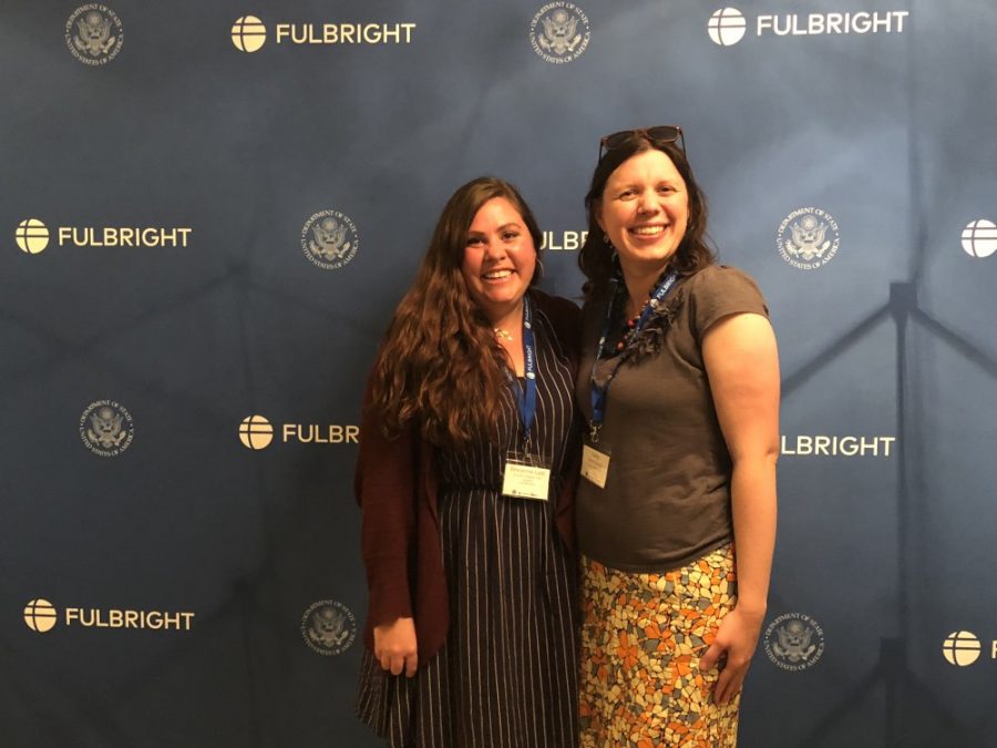 Breanne+Lott+%28left%29+and+Katey+Redmond+were+%28right%29+at+Fulbright+Orientation+in+Chicago%2C+July+2019+they+have+been+named+Fulbright+scholars.