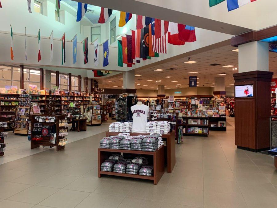  The inside of the UA Bookstore, located in the Student Union Memorial Center. Shoppers can find a large variety of clothing, school supplies, reading books, and tons of Arizona memorabilia.  