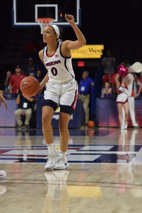  University of Arizona Women’s basketball guard Amari Carter during the exhibition match against Eastern New Mexico on October 27. Carter is a senior at the University of Arizona.