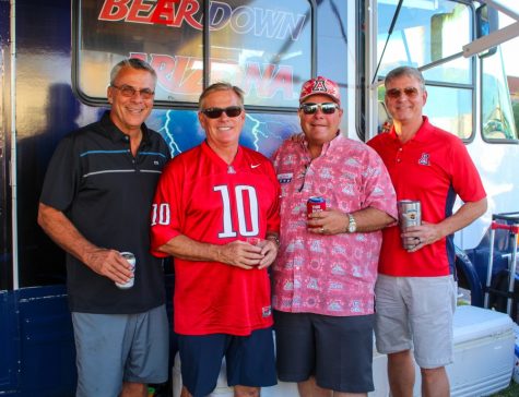 Long time friends, Tim Kish (left), Strahn Massey, Steve Vorholzer, and Steve Hagan at the Arizona tailgate on Saturday October 12.