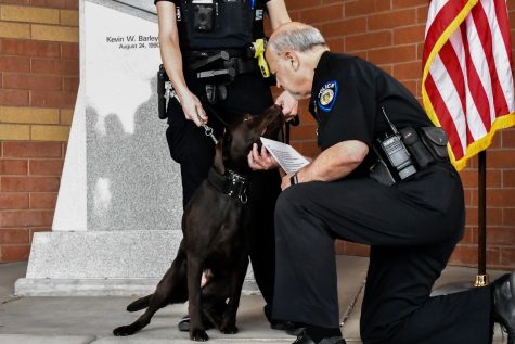 University of Arizona's Chief of Police Brian Seastone, sworn in the newest addition to the K-9 Unit, Skip. Skip is partnered with 16- year UPAD veteran Lauren Connell and together they will be insuring that all of the Wildcats are safe.