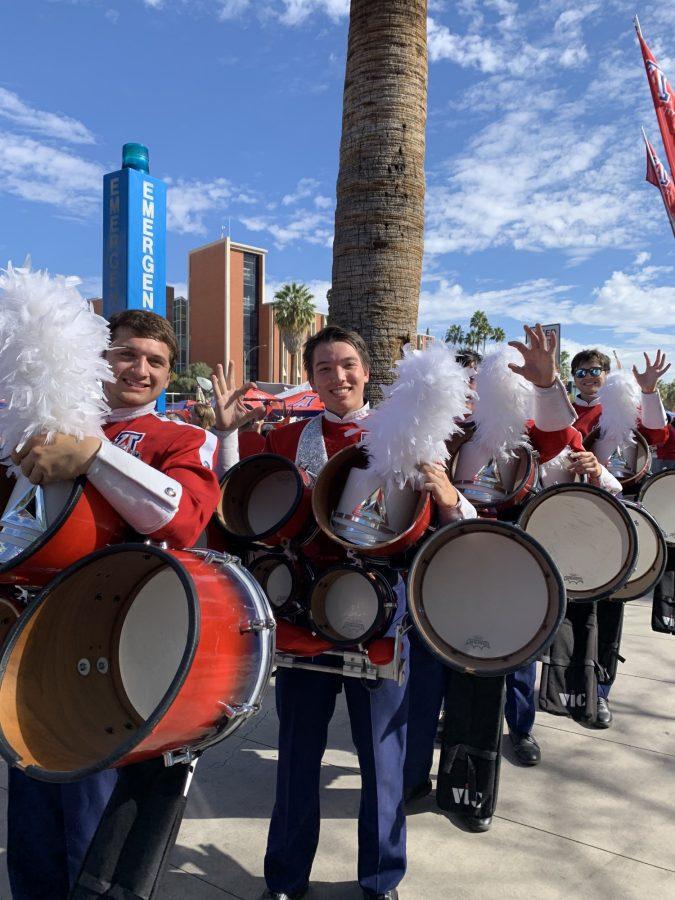 Members of the Pride of Arizona Marching Band line up on the UA Mall during the 2019 Homecoming Parade on Nov. 2.